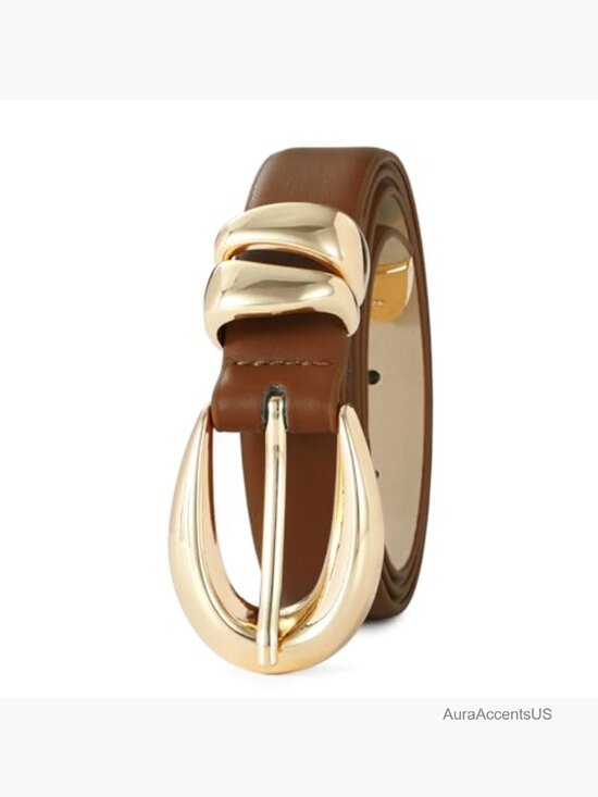 Vintage Style Faux Leather Belt with Gold Buckle - Skinny main image 5